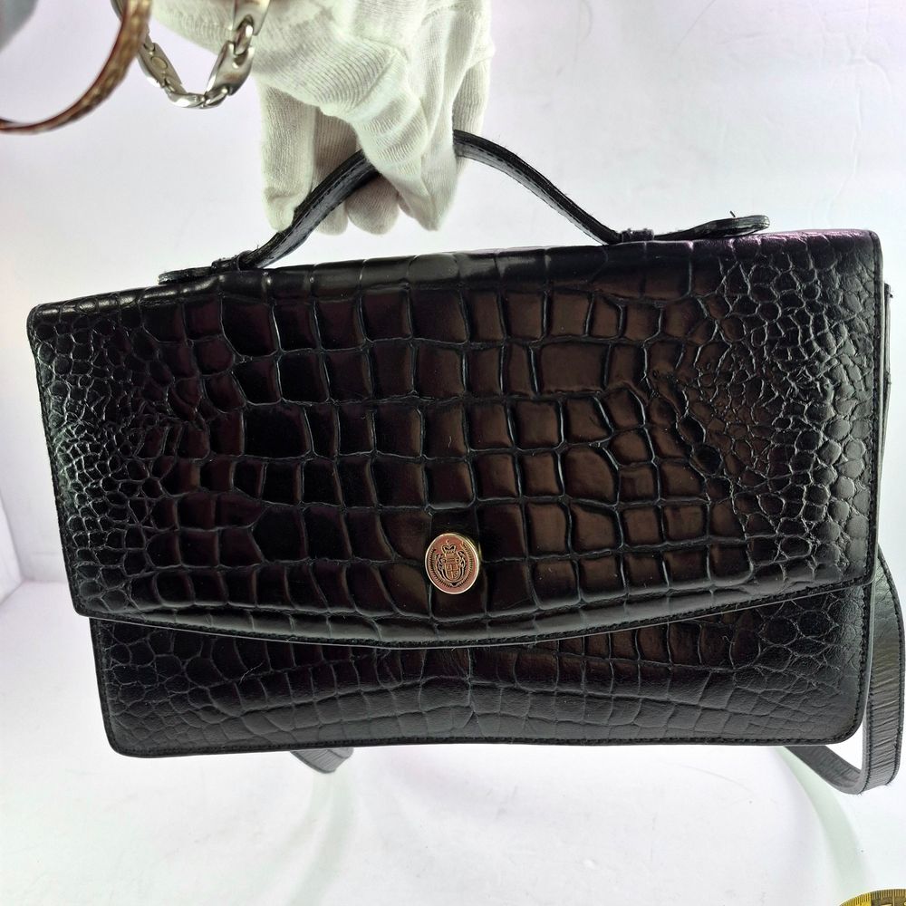 Vintage Liz Clairborne Black Leather Crocodile-Embossed Women's  Convertible Bag